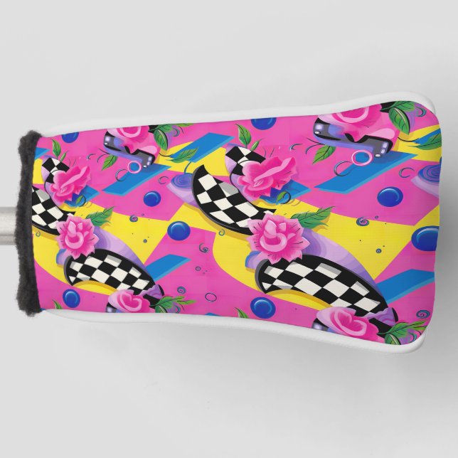 Beautiful Surreal Pink and Checkerboard Pattern Golf Head Cover (Front)
