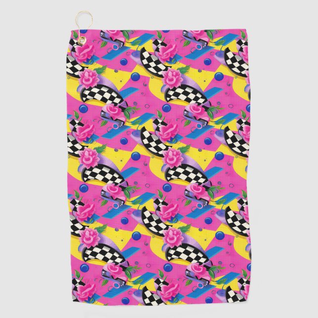 Beautiful Surreal Pink and Checkerboard Pattern Golf Towel (Front)
