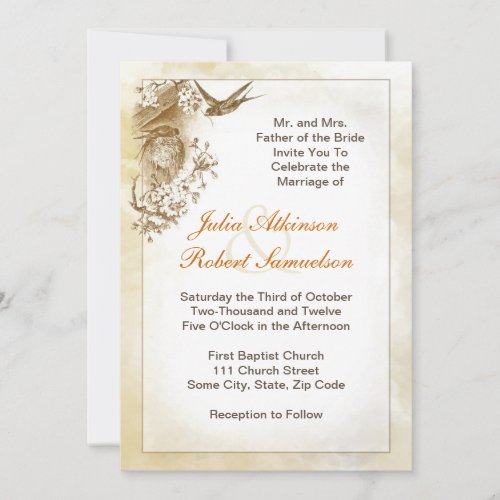 beautiful swallow birds wedding invitation