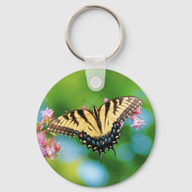 Beautiful Swallowtail butterfly on pretty flowers  Keychain (Front)