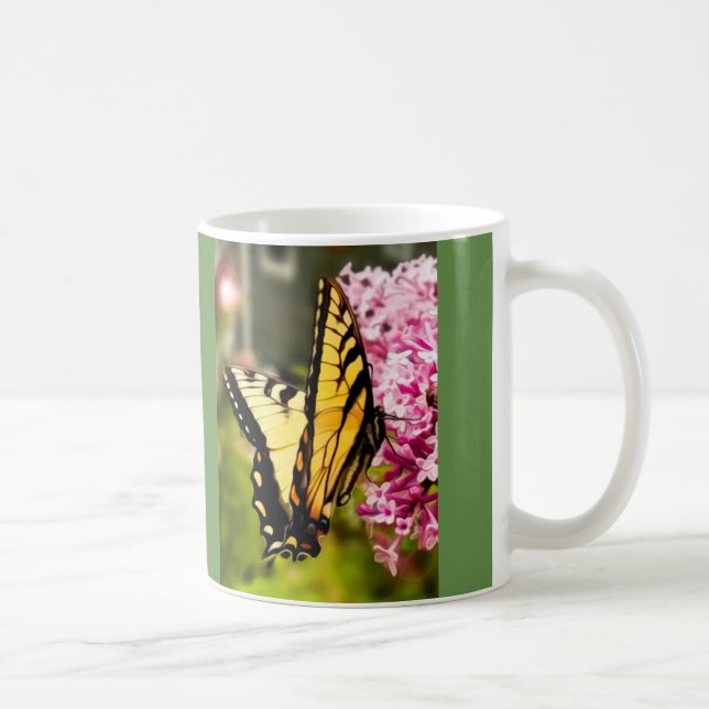 Beautiful swallowtail butterfly w/green background coffee mug (Right)