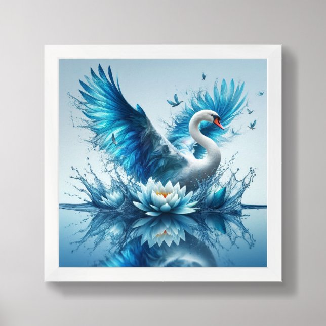 Beautiful Swan and Lotus Framed Art (Framed Front)