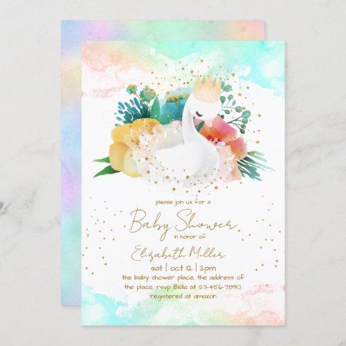 Beautiful Swan Baby Girl Shower Invitation