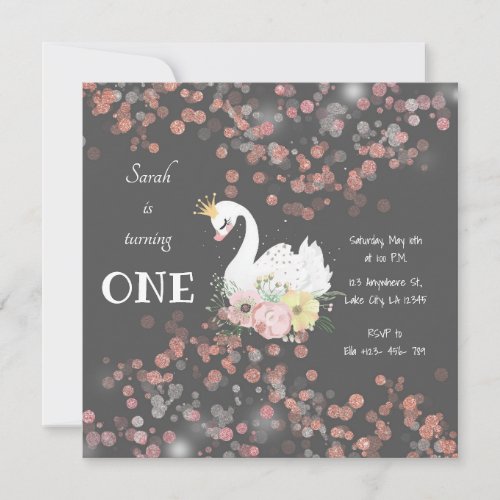 Beautiful Swan Birthday Card Invitation