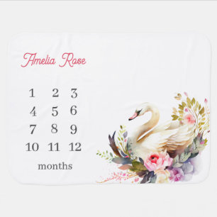 Beautiful Swan Blooms Monthly Milestone  Baby Blanket