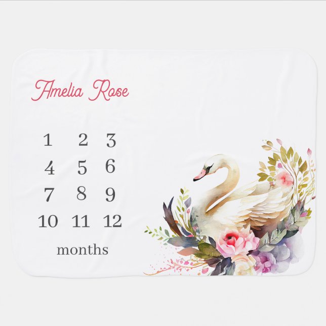 Beautiful Swan Blooms Monthly Milestone  Baby Blanket (Horizontal)