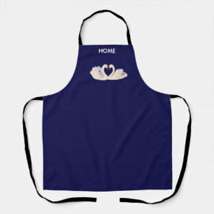 Beautiful swan couple on navy blue apron