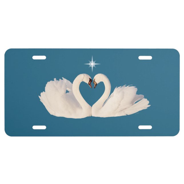Beautiful Swan Couple on Teal License Plate (Front)