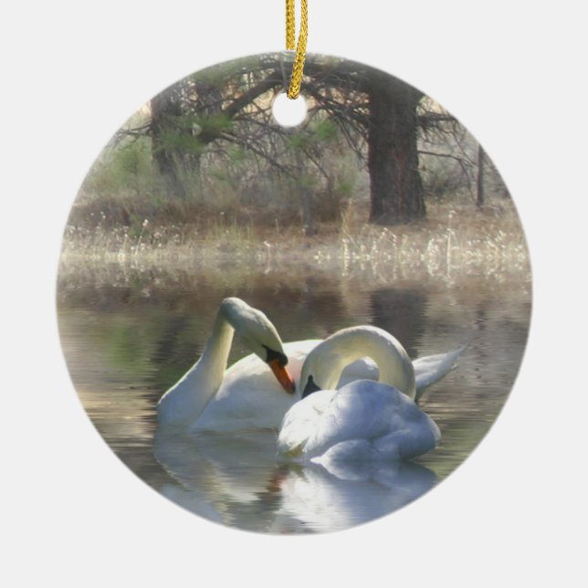 Beautiful Swan Couple Xmas Ornament (Front)