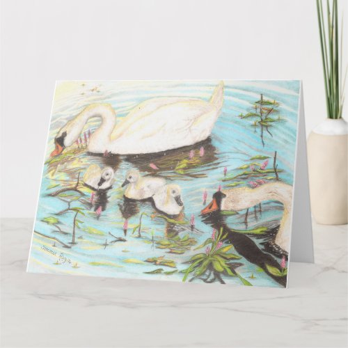 Beautiful Swan family on the Lake Card