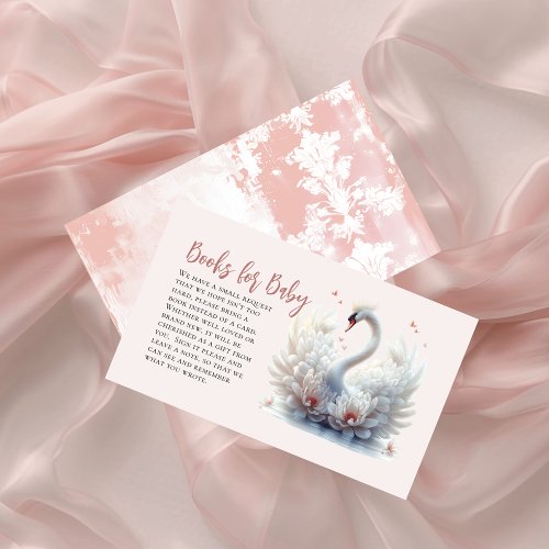 Beautiful Swan Floral Baby Shower Books for Baby Enclosure Card