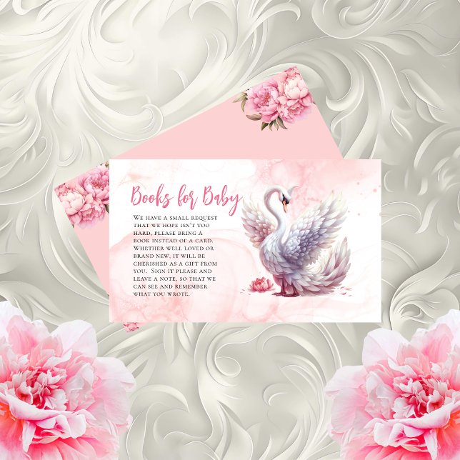 Beautiful Swan Floral Baby Shower Books for Baby Enclosure Card (Beautiful Swan Floral Baby Shower "Books for Baby" Enclosure Card Insert)