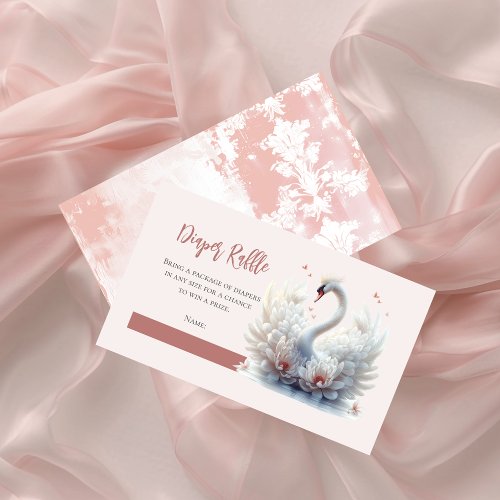 Beautiful Swan Floral Baby Shower Diaper Raffle Enclosure Card