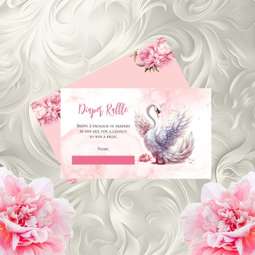 Beautiful Swan Floral Baby Shower Diaper Raffle Enclosure Card