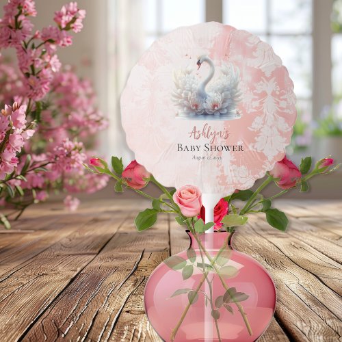 Beautiful Swan Floral Damask Baby Shower Balloon