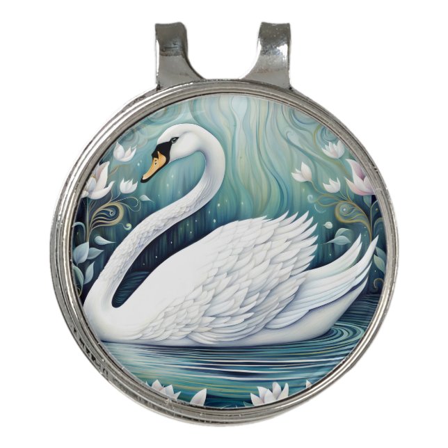 Beautiful Swan Golf Hat Clip (Front)
