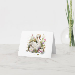 Beautiful Swan in Flowers BLANK Card