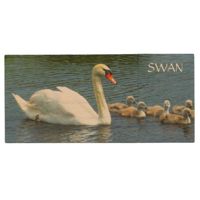 Beautiful swan lake wood flash drive (Front)