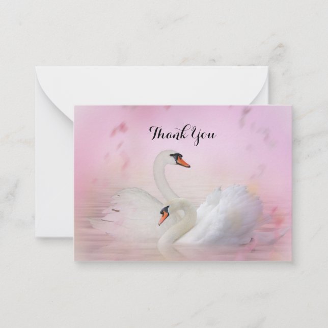 Beautiful Swan On Pink Thank You Card (Front)