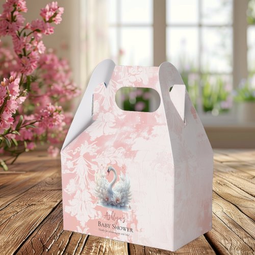 Beautiful Swan Pink Floral Damask Girl Baby Shower Favor Boxes