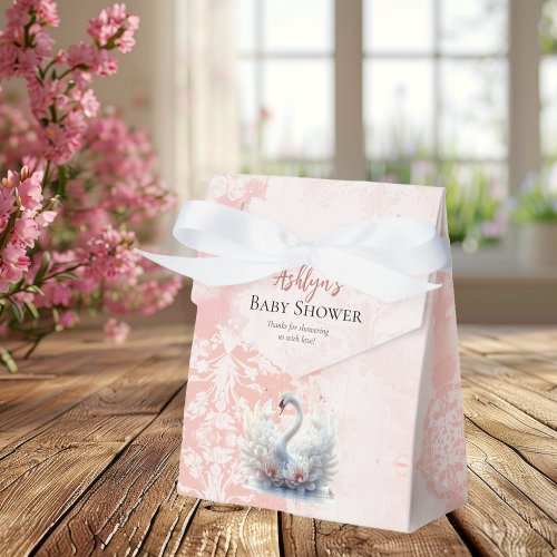 Beautiful Swan Pink Floral Damask Girl Baby Shower Favor Boxes