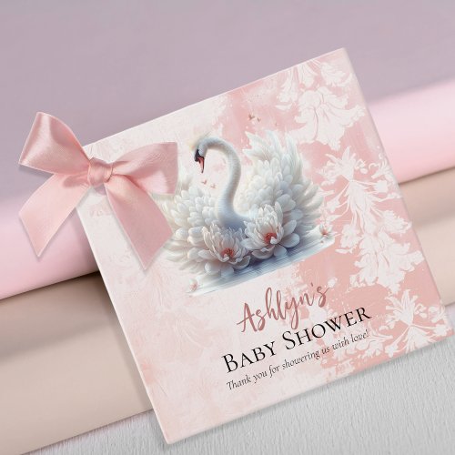 Beautiful Swan Pink Floral Damask Girl Baby Shower Favor Tags