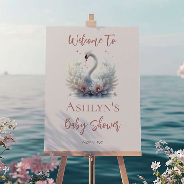Beautiful Swan Pink Floral Damask Girl Baby Shower Foam Board (Beautiful Swan Pink Lotus Floral and Damask Girl Baby Shower "Welcome" Foam Board Poster Sign)