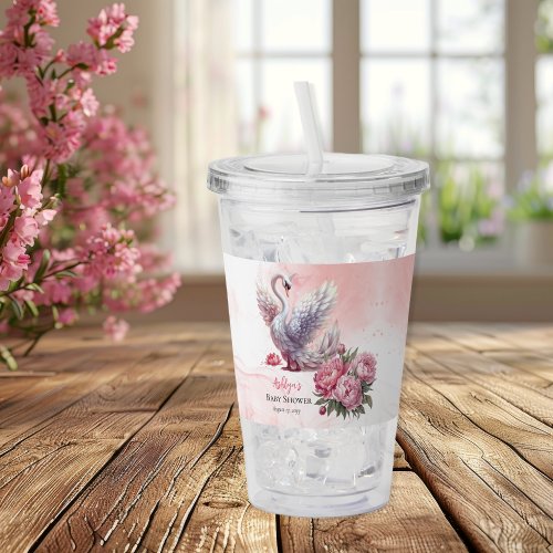 Beautiful Swan Pink Floral Girl Baby Shower Acrylic Tumbler