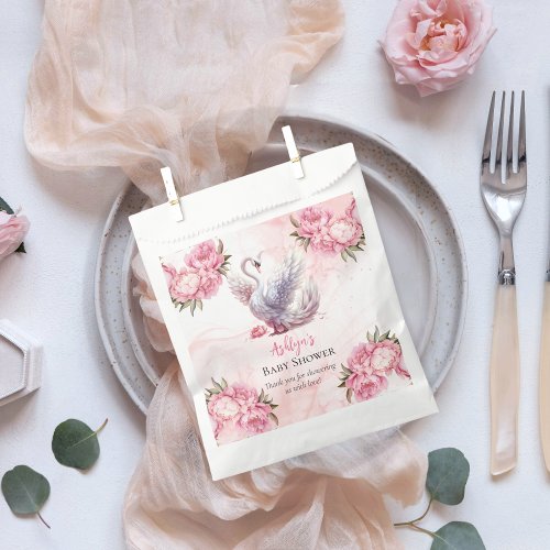 Beautiful Swan Pink Floral Girl Baby Shower Favor Bag