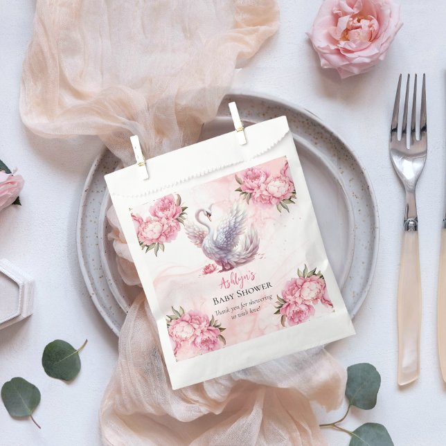 Beautiful Swan Pink Floral Girl Baby Shower Favor Bag (Beautiful Swan Pink Floral Peonies Girl Baby Shower Favor Bags)