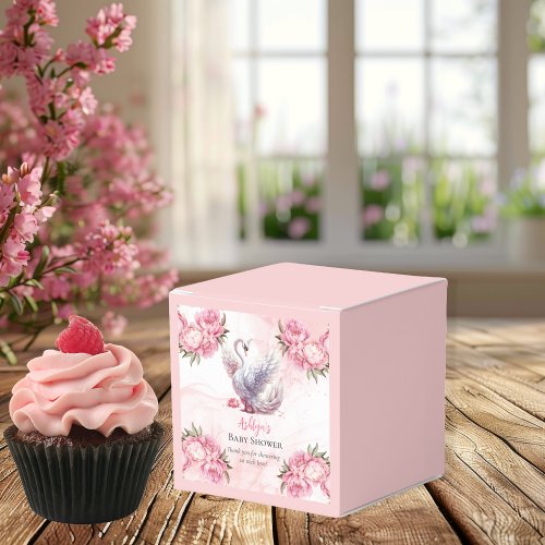 Beautiful Swan Pink Floral Girl Baby Shower Favor Boxes