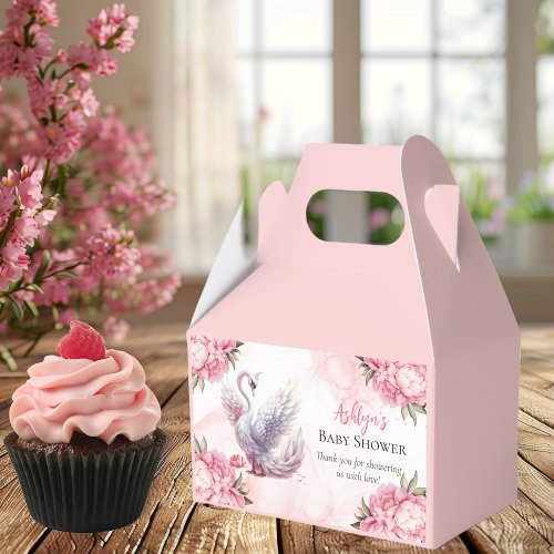 Beautiful Swan Pink Floral Girl Baby Shower Favor Boxes