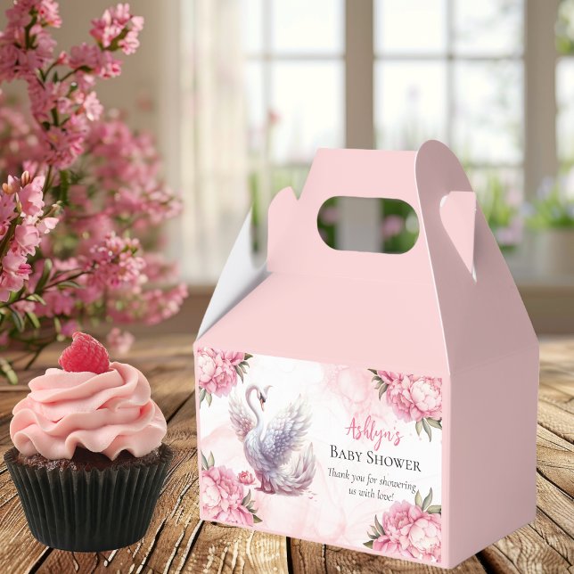 Beautiful Swan Pink Floral Girl Baby Shower Favor Boxes (Beautiful Swan Pink Floral Peonies Girl Baby Shower Favor Boxes)
