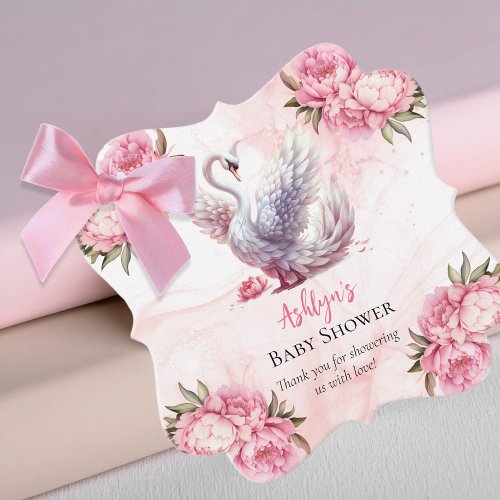 Beautiful Swan Pink Floral Girl Baby Shower Favor Tags