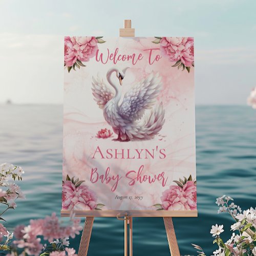 Beautiful Swan Pink Floral Girl Baby Shower Foam Board