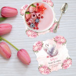 Beautiful Swan Pink Floral Girl Baby Shower Paper Coaster<br><div class="desc">Discover the enchanting charm of our "Beautiful Swan Pink Floral Girl Baby Shower" botanical collection. Immerse yourself in the elegance of a swan captured in its most breathtaking moment, wings spread and tail splayed in a graceful display. Delicate pink flowers adorn the four corners, surrounding the swan with a tribute...</div>