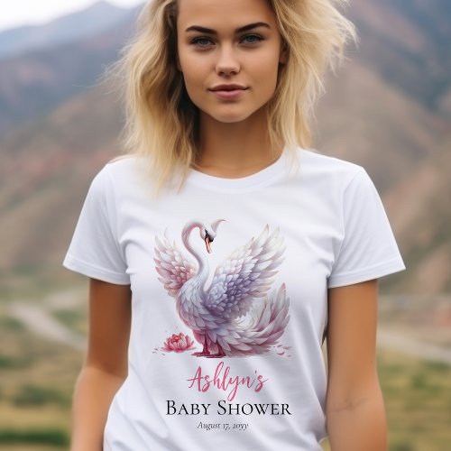 Beautiful Swan Pink Floral Girl Baby Shower T_Shirt