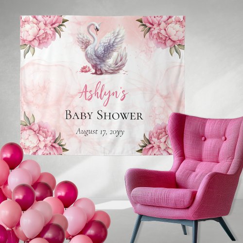 Beautiful Swan Pink Floral Girl Baby Shower Tapestry