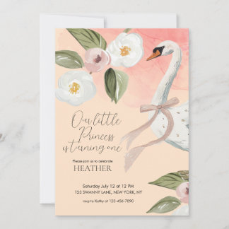 Beautiful Swan Princess Enchanted First Birthday  Invitation