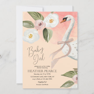 Beautiful Swan Princess Enchanted Girl Baby Shower Invitation