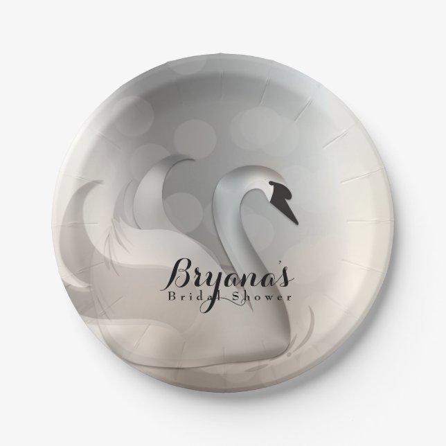 Beautiful Swan Silver Chic Elegant Party Paper Plates (Front)
