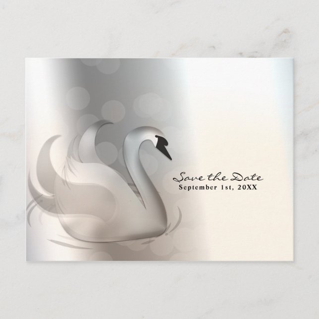 Beautiful Swan Silver Elegant Chic Save the Date Announcement Postcard (Front)