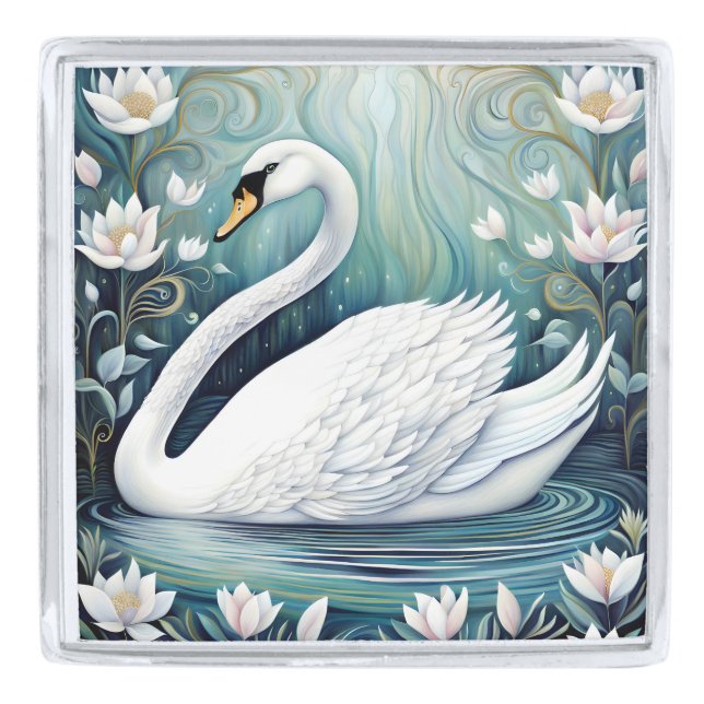 Beautiful Swan Silver Finish Lapel Pin (Front)
