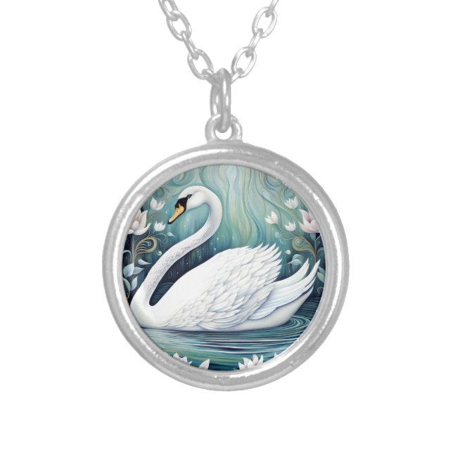 Beautiful Swan Silver Plated Necklace (Front)