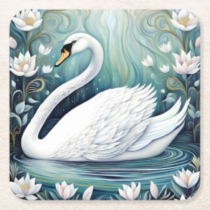 Beautiful Swan Square Paper Coaster