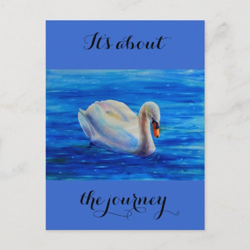 Beautiful swan watercolor painting postcard