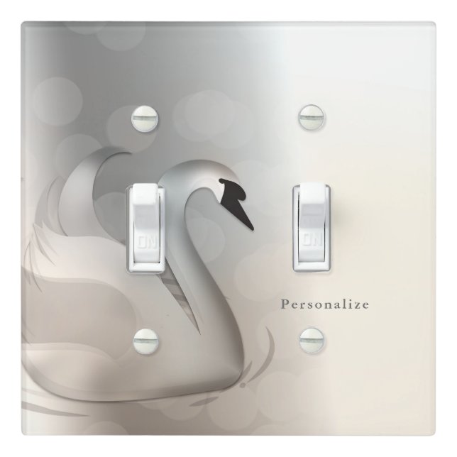 Beautiful Swan White & Silver Elegant Chic Custom Light Switch Cover (In Situ)