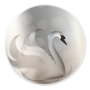Beautiful Swan White & Silver Elegant Custom Chic Ceramic Knob