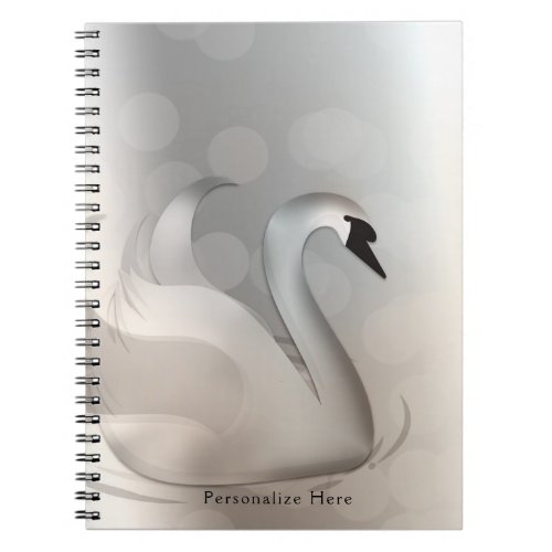 Beautiful Swan White  Silver Elegant Custom Chic Notebook