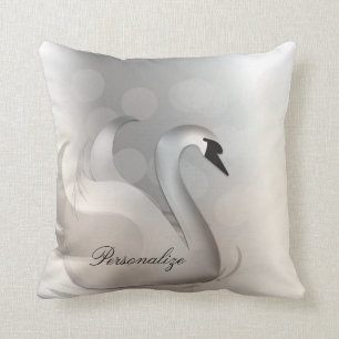 Beautiful Swan White & Silver Elegant Custom Chic Throw Pillow